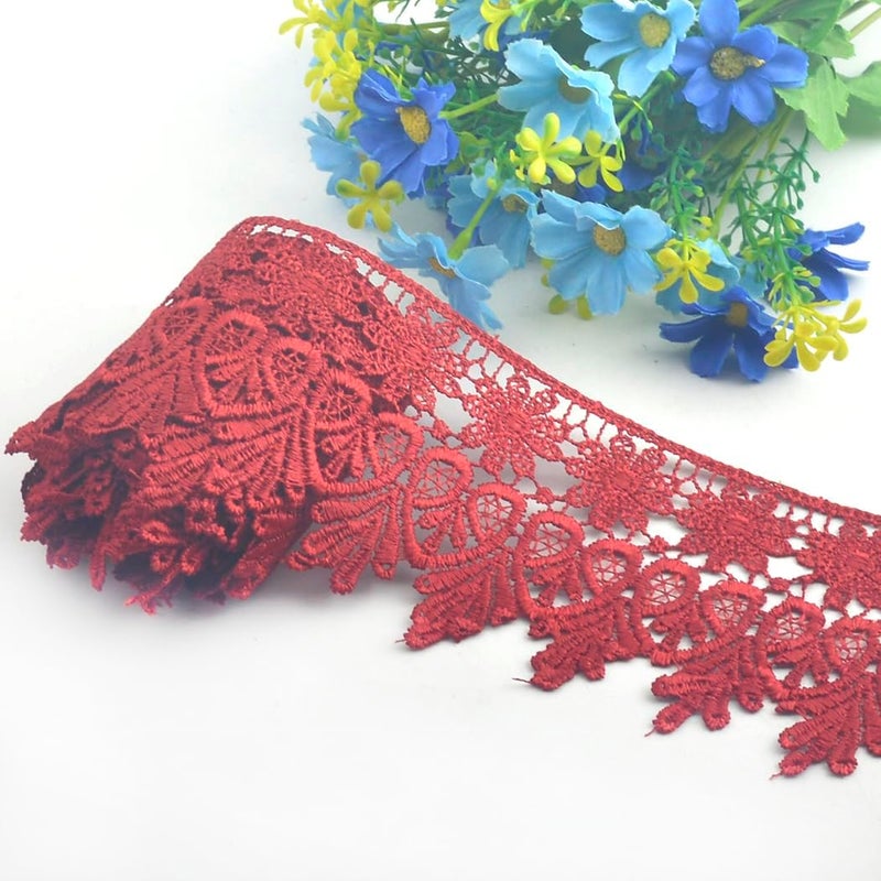 Kuasting 7.5 Yards Floral Lace Edge Trim 9CM Apparel Trims Width Europe Chips Pattern Inelastic Embroidery Lace Trim for Sewing Making, DIY Crafts, Gift Wrapping, Wedding Decor (Red) - Image 1